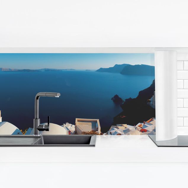 Wanddeko Küche Weites Panorama auf Oia