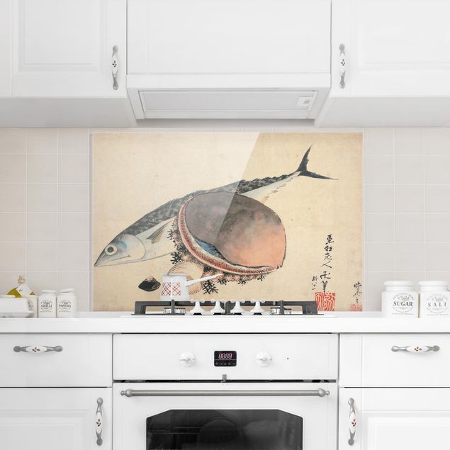 Wanddeko beige Katsushika Hokusai - Makrele und Seemuscheln