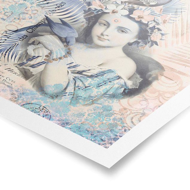 Wanddeko pastell Vintage Collage - Exotische Schönheit