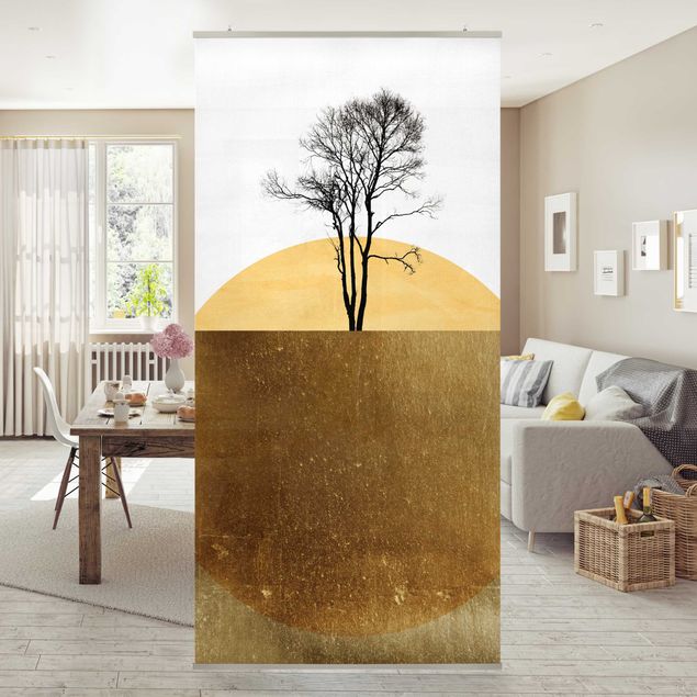Wanddeko gold Goldene Sonne mit Baum