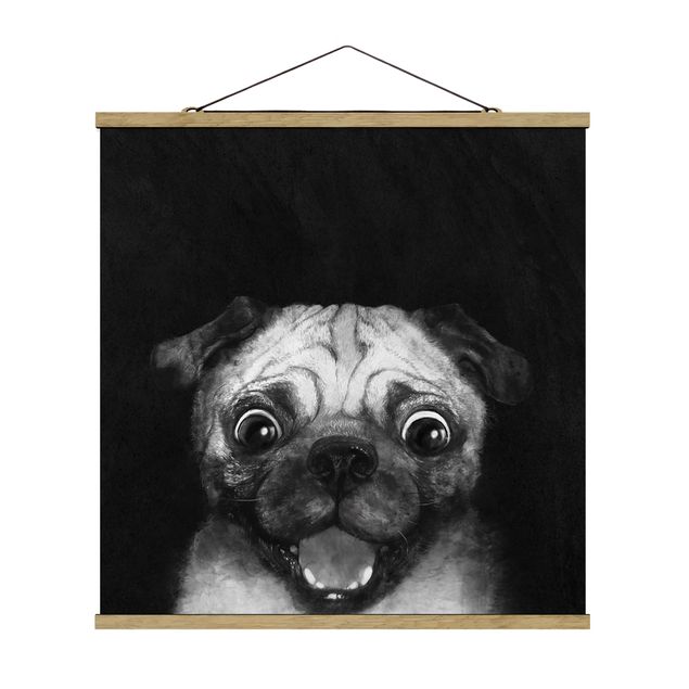 Wanddeko Esszimmer Illustration Hund Mops Malerei auf Schwarz Weiß