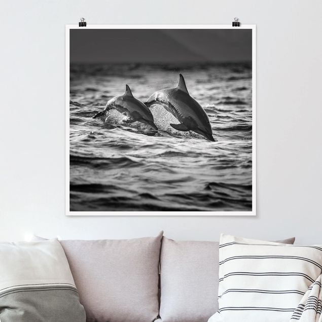 Wanddeko Wohnzimmer Zwei springende Delfine