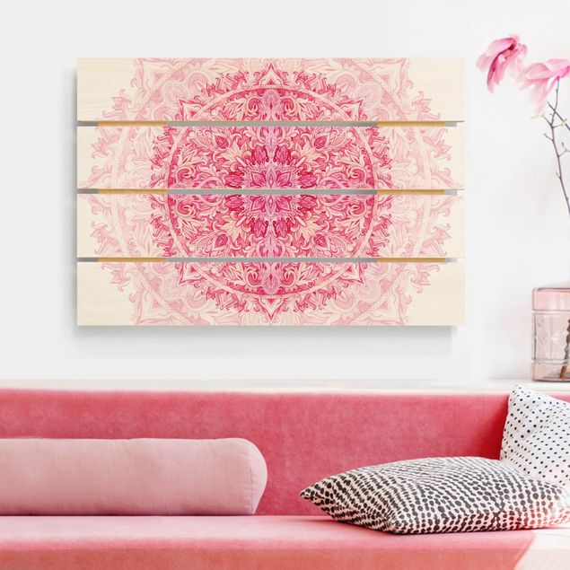 Wanddeko Schlafzimmer Mandala Aquarell Ornament pink