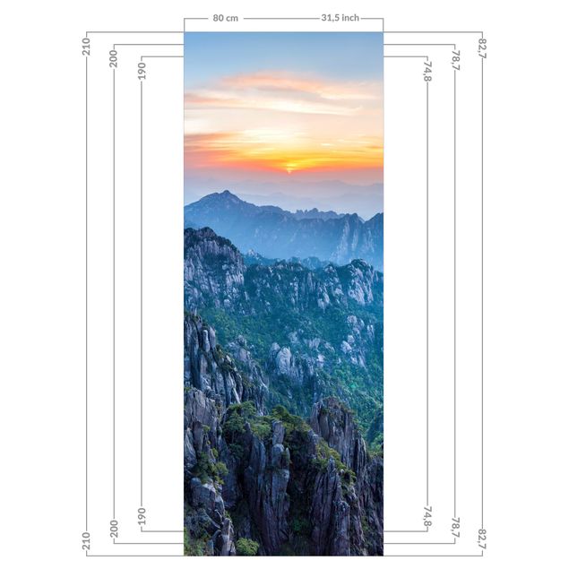 Wanddeko Landschaftspanorama Sonnenaufgang über dem Huangshan Gebirge