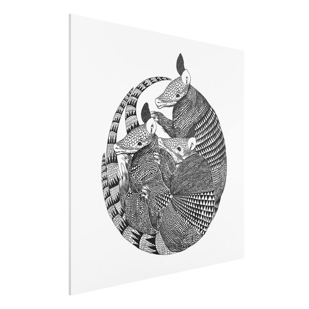 Wanddeko Flur Illustration Gürteltiere Schwarz Weiß Muster