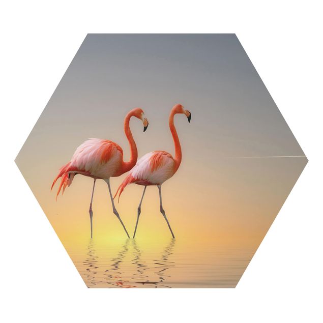 Wanddeko orange Flamingo Love