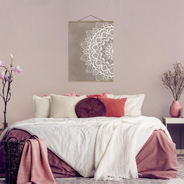 Wanddeko Schlafzimmer Mandala Illustration shabby weiß beige
