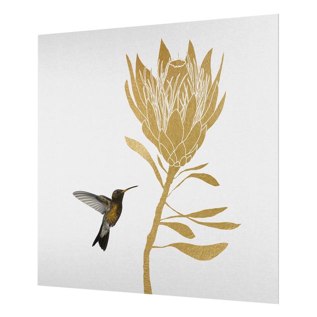 Deko Vögel Kolibri und tropische goldene Blüte