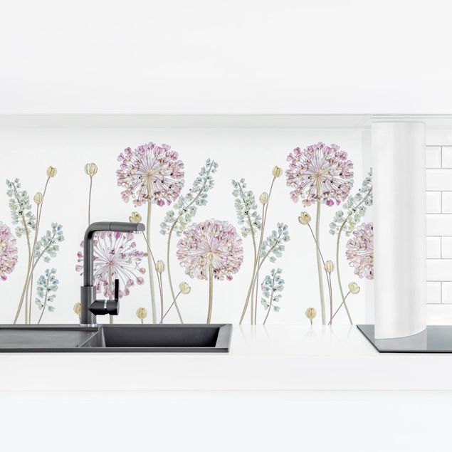 Küchenrückwand Folie Blumen Allium Illustration I