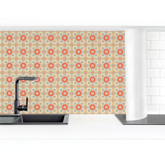 Küchenrückwand Folie Fliesenoptik Orientalisches Muster mit bunten Kacheln