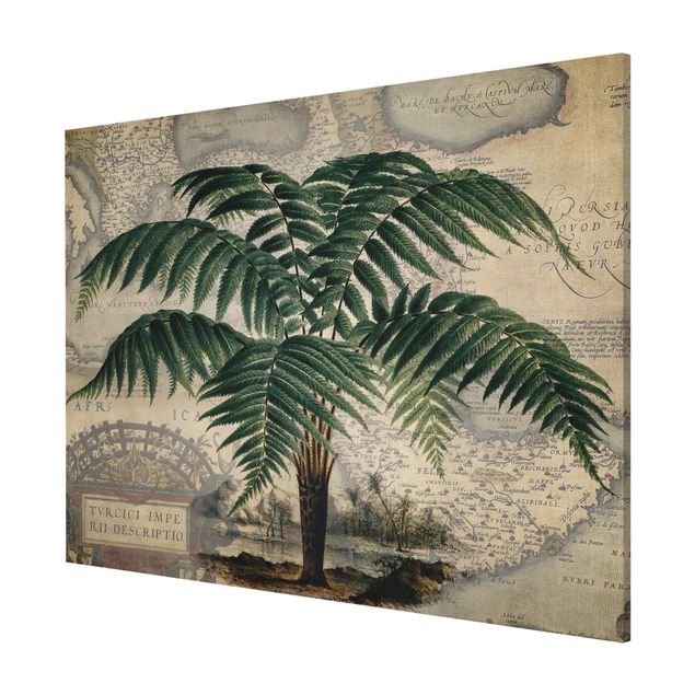 Wanddeko grün Vintage Collage - Palme und Weltkarte