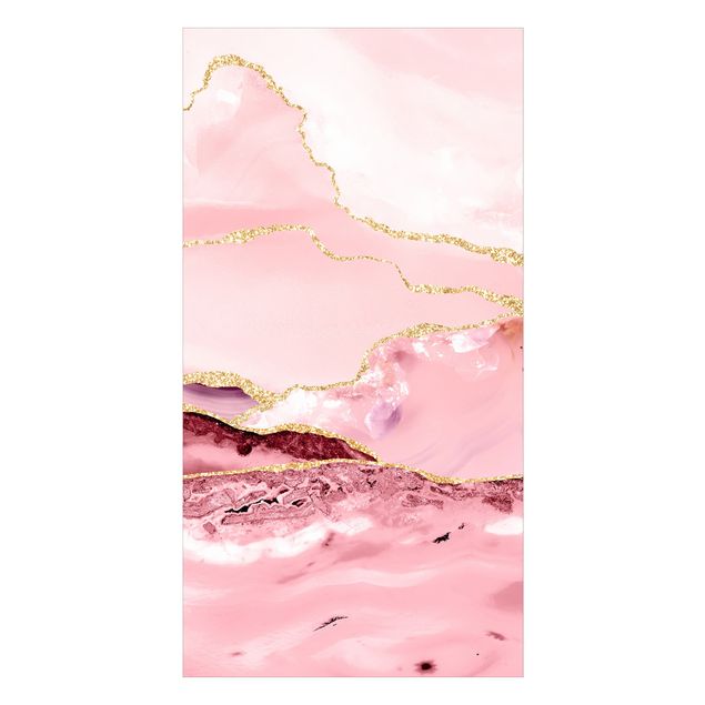 Deko Abstrakt Abstrakte Berge Rosa mit Goldenen Linien