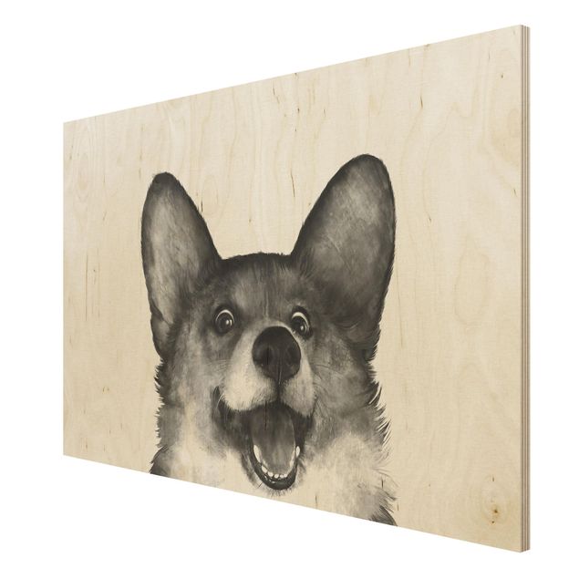 Wanddeko Wohnzimmer Illustration Hund Corgi Weiß Schwarz Malerei