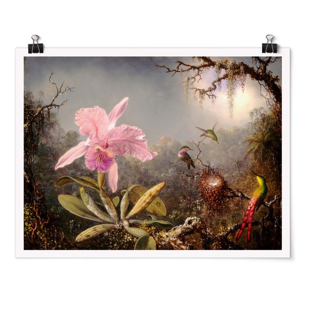 Wanddeko Esszimmer Martin Johnson Heade - Orchidee und drei Kolibris