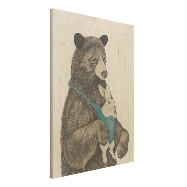 Wanddeko braun Illustration Bär und Hase Baby