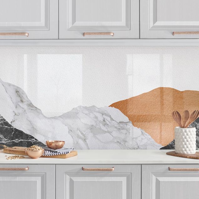 Küche Dekoration Landschaft in Marmor und Kupfer