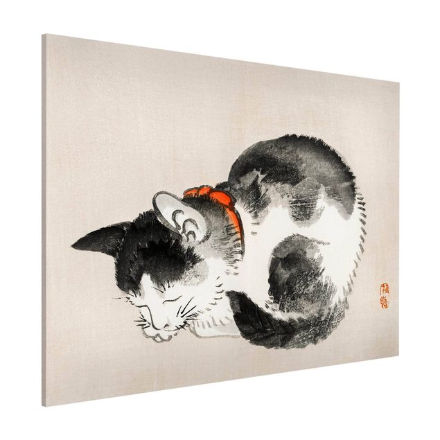 Wanddeko Flur Asiatische Vintage Zeichnung Schlafende Katze