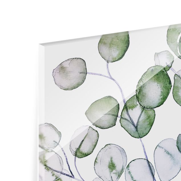 Glasrückwand Küche Blumen Grünes Aquarell Eukalyptuszweig