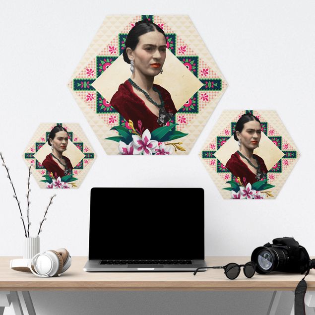 Wanddeko Gäste WC Frida Kahlo - Blumen und Geometrie