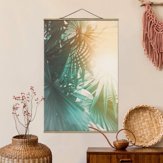 Wanddeko Wohnzimmer Tropische Pflanzen Palmen bei Sonnenuntergang