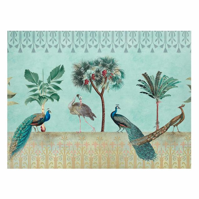 Wanddeko Botanik Vintage Collage - Tropische Vögel mit Palmen