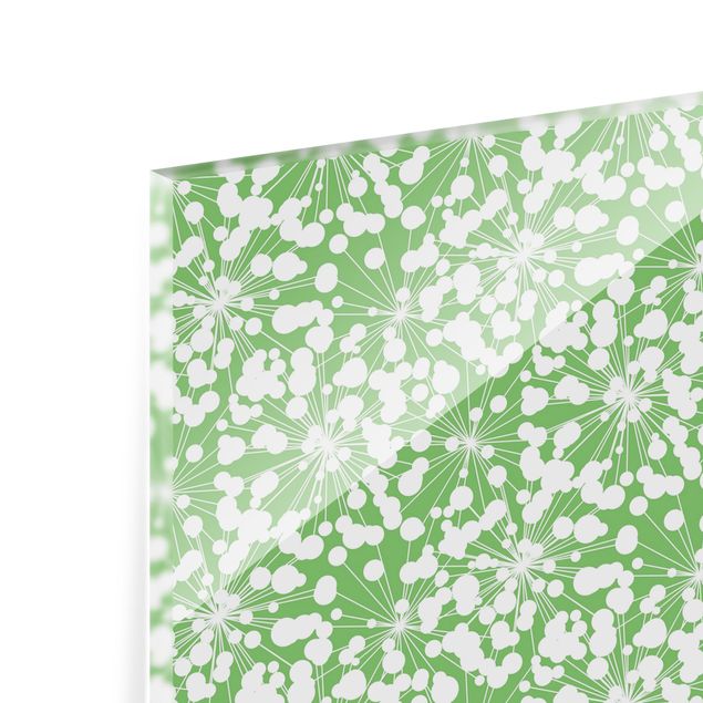 Glasrückwand Küche Natürliches Muster Pusteblume mit Punkten vor Grün