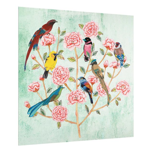 Wanddeko rosa Chinoiserie Collage in Mint