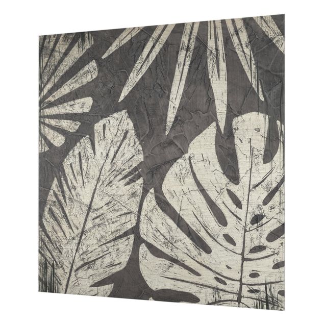 Deko Tropisch Palmenblätter vor Dunkelgrau