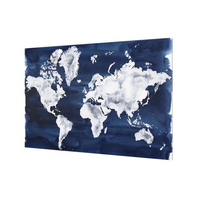Wanddeko Aquarell Wasser-Weltkarte dunkel