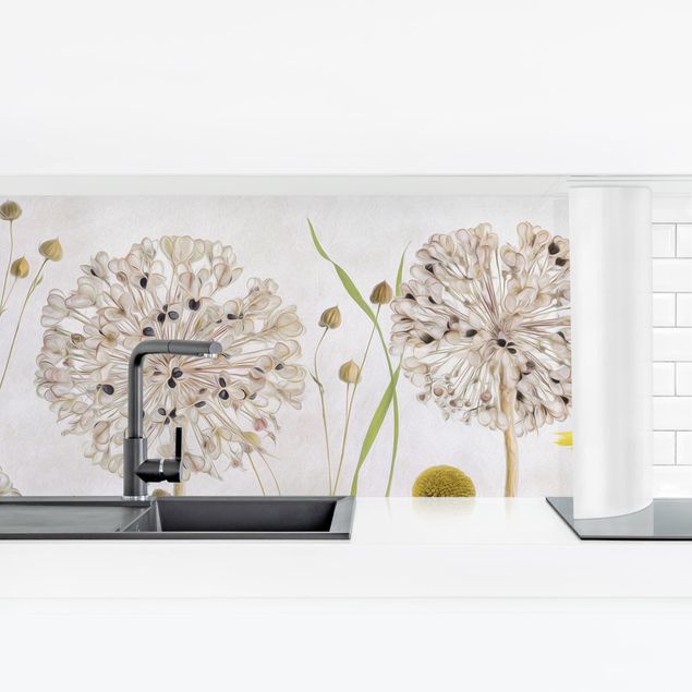 Küchenrückwand Folie Blumen Allium und Helenium Illustration