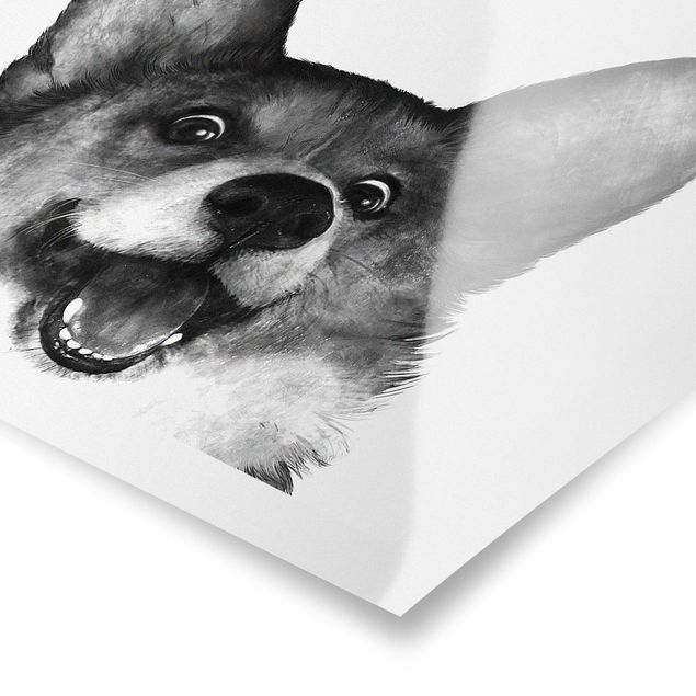 Wanddeko Jugendzimmer Illustration Hund Corgi Weiß Schwarz Malerei