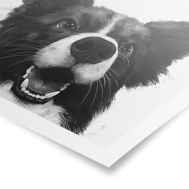 Wanddeko Esszimmer Illustration Hund Border Collie Schwarz Weiß Malerei
