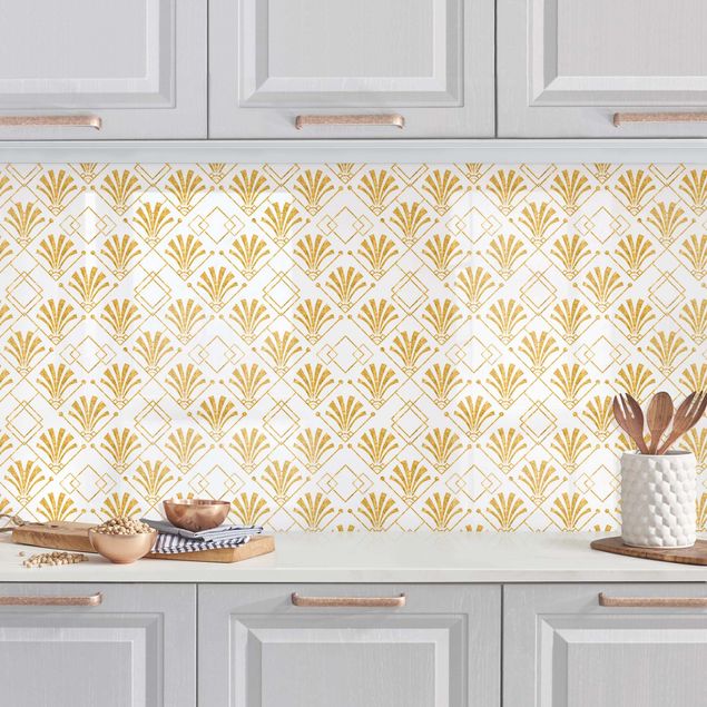 Küchen Deko Glitzeroptik mit Art Deco Muster in Gold