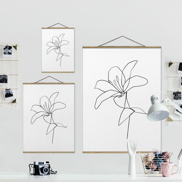 Wanddeko Büro Line Art Blüte Schwarz Weiß
