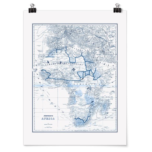Wanddeko Esszimmer Karte in Blautönen - Afrika