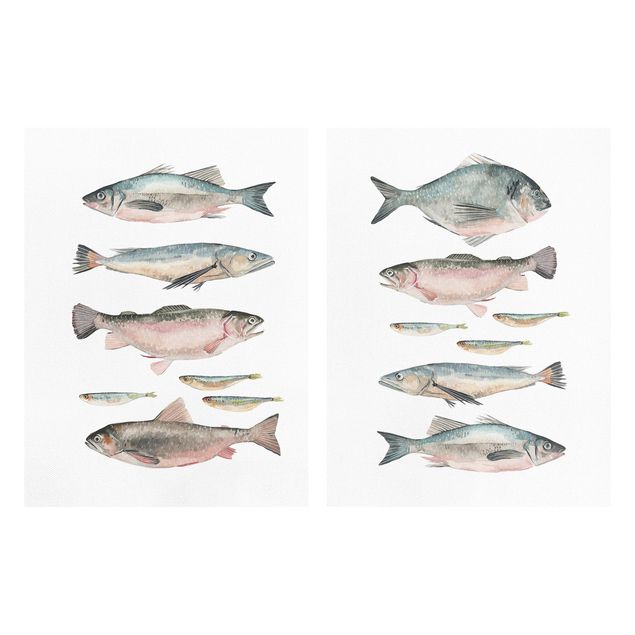 Wanddeko Büro Fische in Aquarell Set I