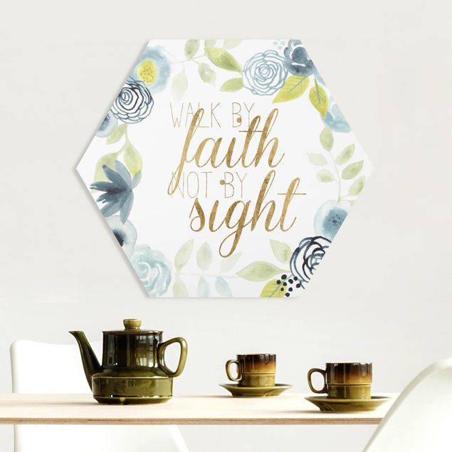 Wanddeko gold Blumenkranz mit Spruch - Faith