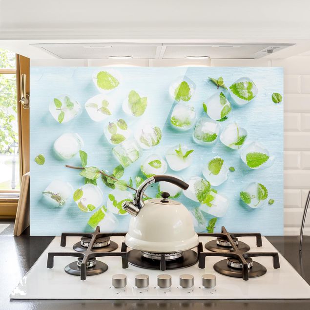 Wanddeko Küche Eiswürfel mit Minzblättern