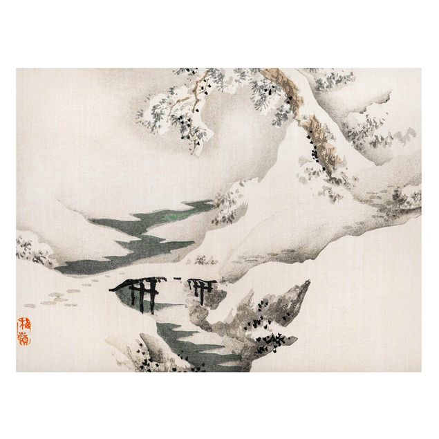 Wanddeko Esszimmer Asiatische Vintage Zeichnung Winterlandschaft
