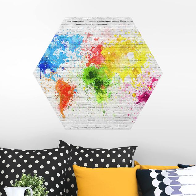 Wanddeko 3D Weiße Backsteinwand Weltkarte
