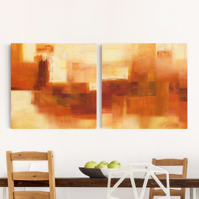 Wanddeko Wohnzimmer Komposition in Orange und Braun