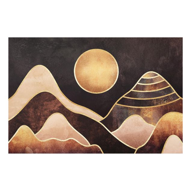 Wanddeko Aquarell Goldene Sonne abstrakte Berge
