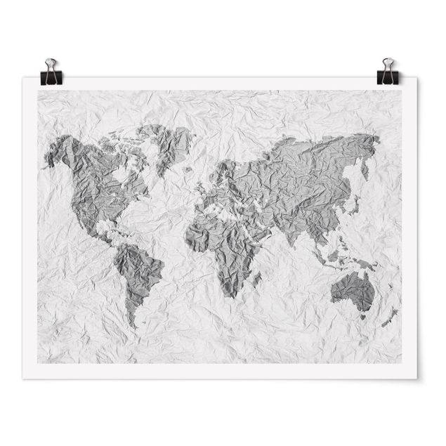 Wanddeko Büro Papier Weltkarte Weiß Grau