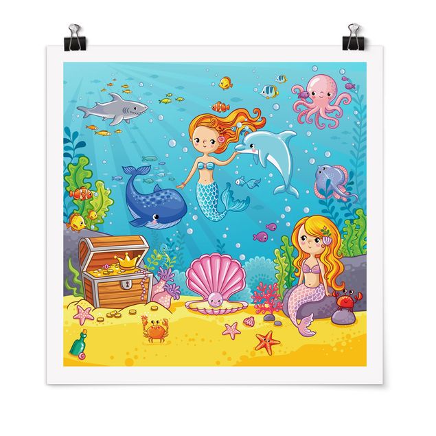 Wanddeko Büro Meerjungfrau - Unterwasserwelt