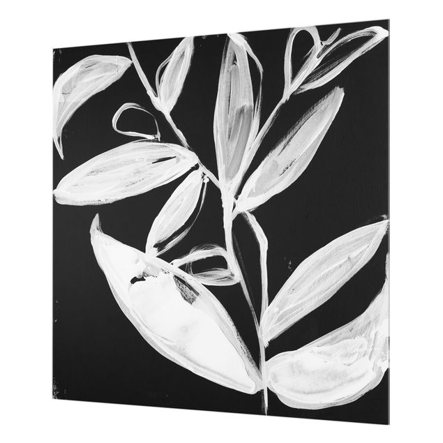 Wanddeko Malerei Gemalte Blätter auf Schwarz