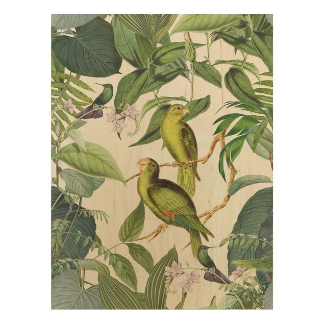 Wanddeko Flur Vintage Collage - Papageien im Dschungel