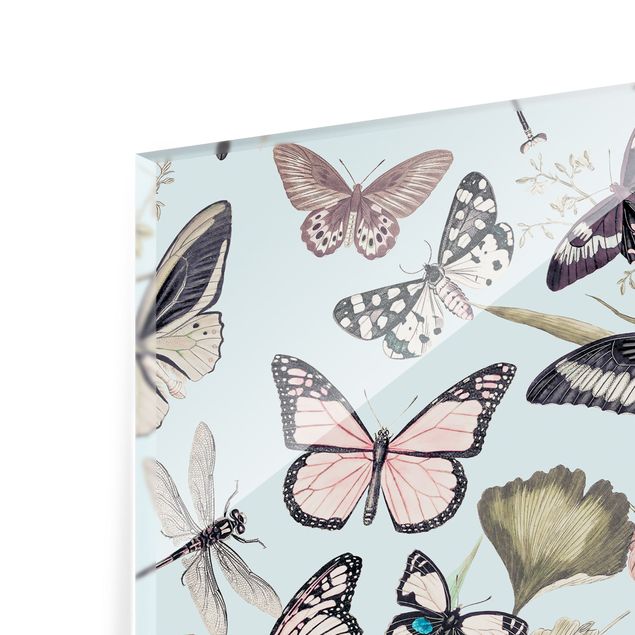 Wanddeko Illustration Vintage Collage - Schmetterlinge und Libellen