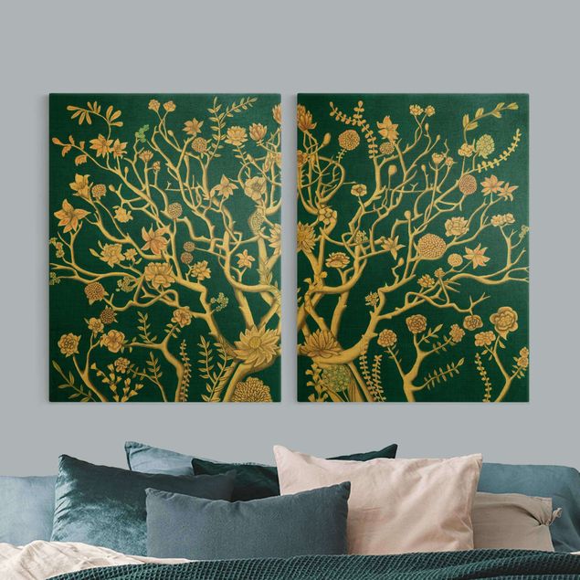 Wanddeko Schlafzimmer Chinoiserie Blumen in der Nacht Duo