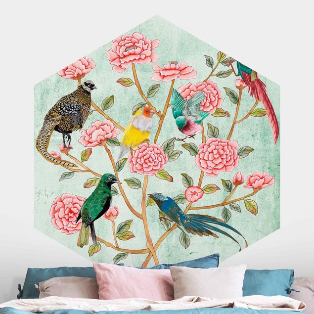 Tapete Rosen Chinoiserie Collage in Mint II