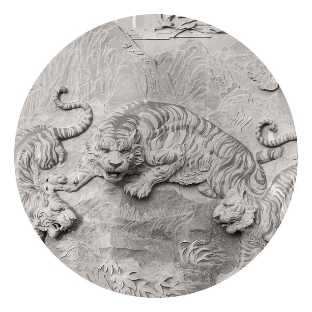 Wanddeko Flur Chinoiserie Tiger in Steinoptik